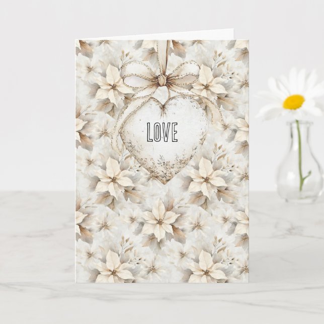 Cream Bow Heart Floral Valentine's Day Love Karte (Kleine Pflanze)