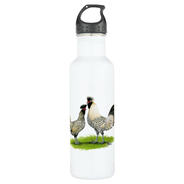 Cream Brabanter Chickens Edelstahlflasche (Vorderseite)