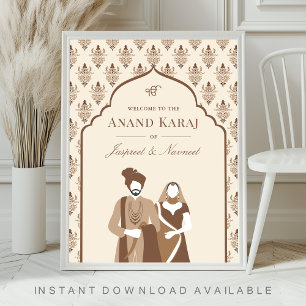 Cream Brown Anand Karaj Sikh Wedding Begrüßungszei Poster