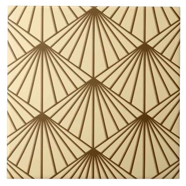Cream & Brown Art Deco Lüftermuster Diamant Fliese (Vorderseite)