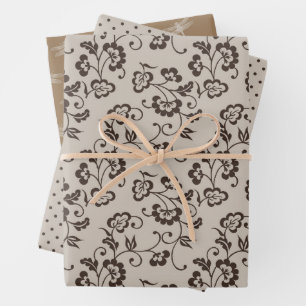Cream Brown Blume Dots Dragonflies Geschenkpapier Set