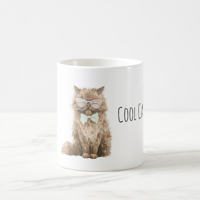 Cream Brown Cool Cat Mint Bow Glasses Kaffeetasse (Mittel)