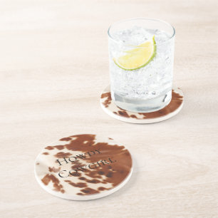 Cream Brown Cowgirl Cowboy Cowhide Getränkeuntersetzer