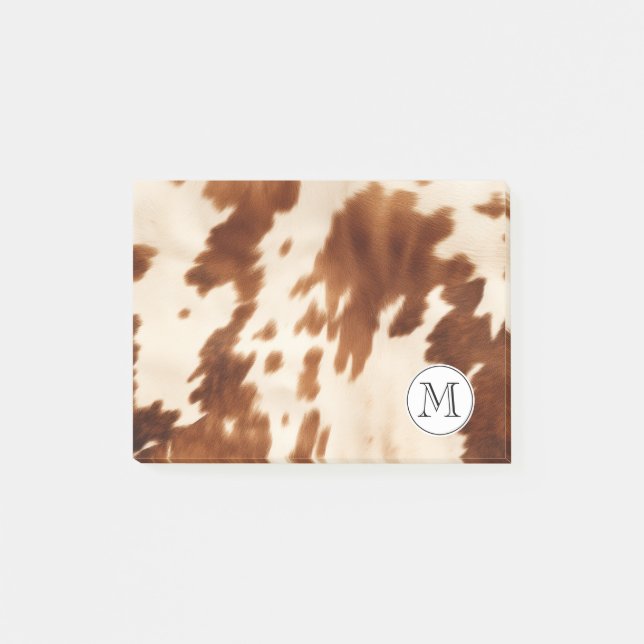 Cream Brown Cowgirl Cowhide Monogram Post-it Klebezettel (Vorderseite)
