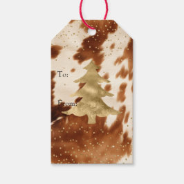 Cream Brown Cowhide Gold Tree Geschenkanhänger
