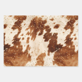Cream Brown Cowhide Gold Tree Geschenkpapier Set