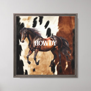 Cream Brown Cowhide Howdy Horse Leinwanddruck