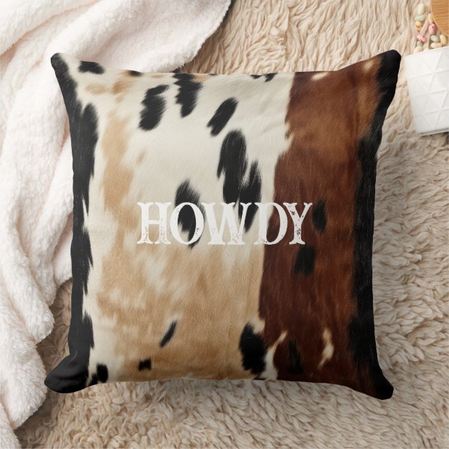 Cream Brown Cowhide Howdy Kissen (Decke)