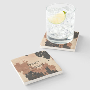 Cream Brown Cowhide Steinuntersetzer