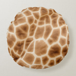 Cream Brown Giraffe Animal Print Rundes Kissen