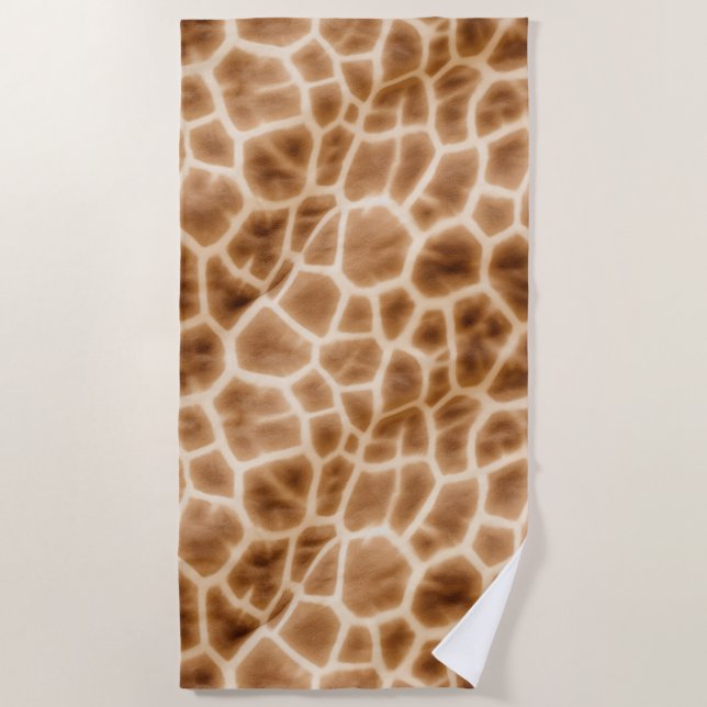 Cream Brown Giraffe Animal Print Strandtuch (Vorderseite)