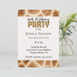 Cream Brown Giraffe Gold Glitzer Party Einladung
