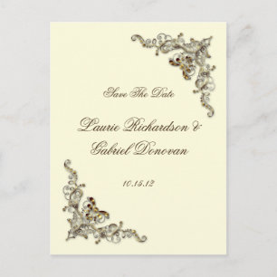 Cream Brown Gold Verzierte Juwelen Save the Date Ankündigungspostkarte