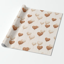 Cream Brown Heart Balloons Love in the Air Geschenkpapier
