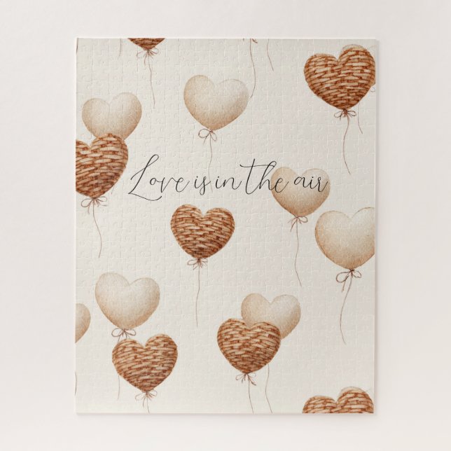 Cream Brown Heart Balloons Love in the Air Puzzle (Vertikal)