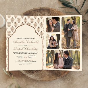 Cream Brown Ikat auf einer indischen Hochzeit Einladung