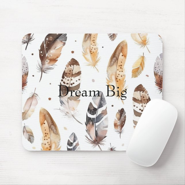 Cream Brown Native Feathers Mousepad (Mit Mouse)