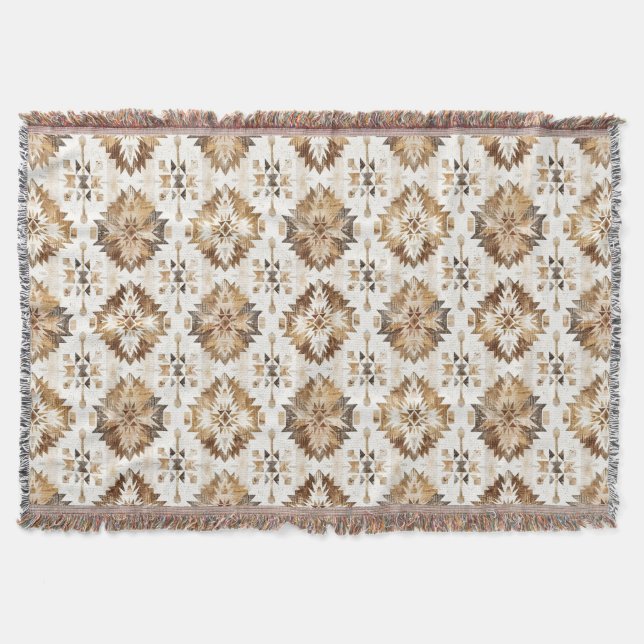 Cream Brown Native Tribal Decke (Vorderseite)