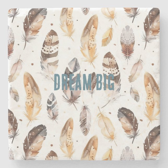 Cream Brown Native Tribal Feathers Steinuntersetzer (Vorderseite)