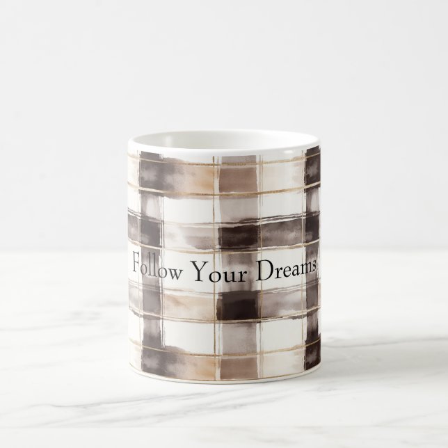 Cream Brown Plaid Stripes   Kaffeetasse (Mittel)