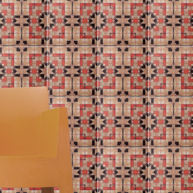 Cream Brown Red Cool Geometric Mosaic Pattern Fliese (Von Creator hochgeladen)