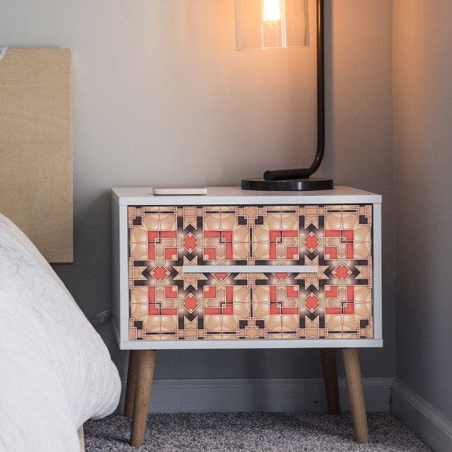 Cream Brown Red Cool Geometric Mosaic Pattern Seidenpapier (Von Creator hochgeladen)