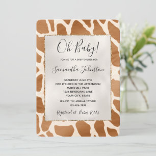 Cream Brown Safari Giraffe Animal Baby Dusche Einladung