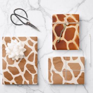 Cream Brown Safari Giraffe Tierwerbung Geschenkpapier Set