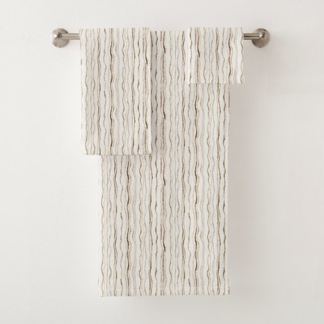 Cream Brown Stripes Badhandtuch Set (Insitu)