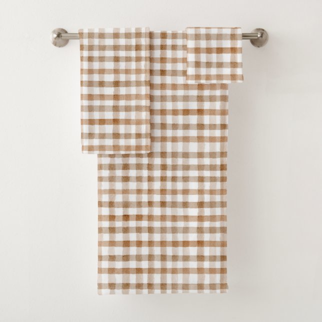 Cream Brown Stripes Tan Plaid Badhandtuch Set (Insitu)