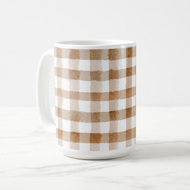 Cream Brown Stripes Tan Plaid Kaffeetasse (Vorderseite Links)