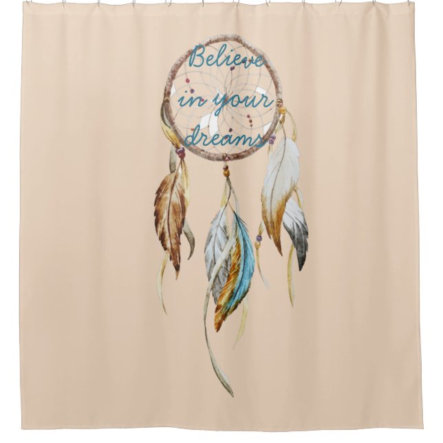 Cream Brown Türkquoise Dream Catcher Duschvorhang (Vorderseite)