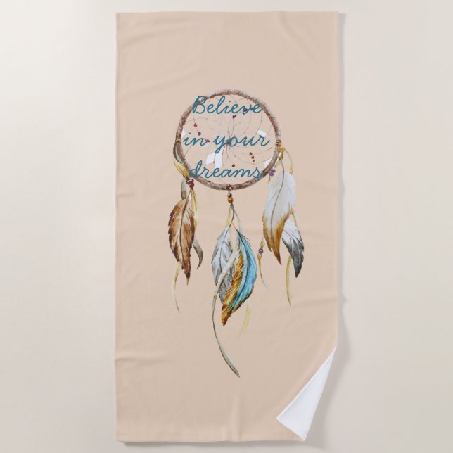 Cream Brown Türkquoise Dream Catcher Strandtuch (Vorderseite)