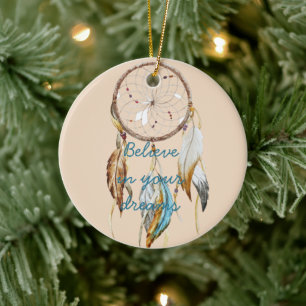 Cream Brown Türkquoise Traumhafen Wasserfarbe Keramik Ornament