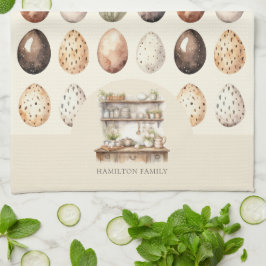 Cream & Brown Vintage Kitchen Family Name Geschirrtuch