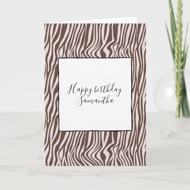 Cream Brown Zebra Print Birthday Karte (Vorderseite)