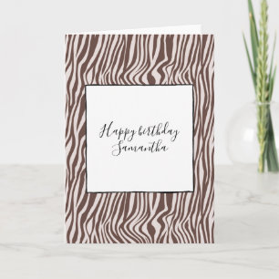 Cream Brown Zebra Print Birthday Karte