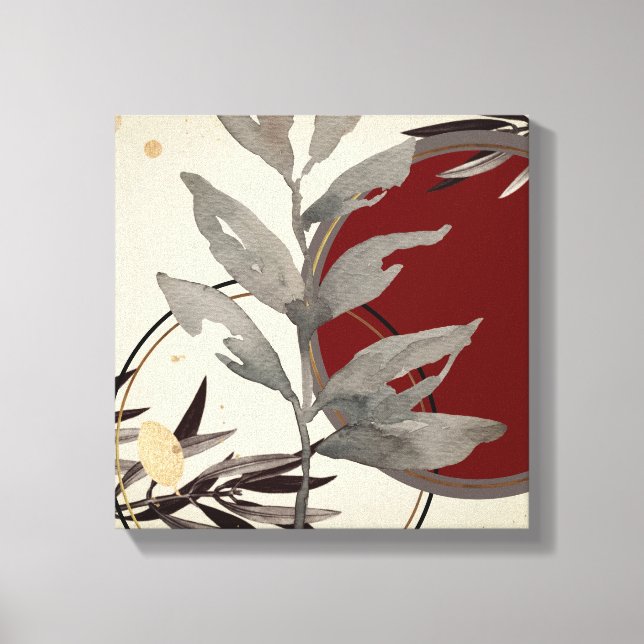 Cream Burgundy & Grau Abstrakte Wasserfarbe Leinwanddruck (Vorderseite)