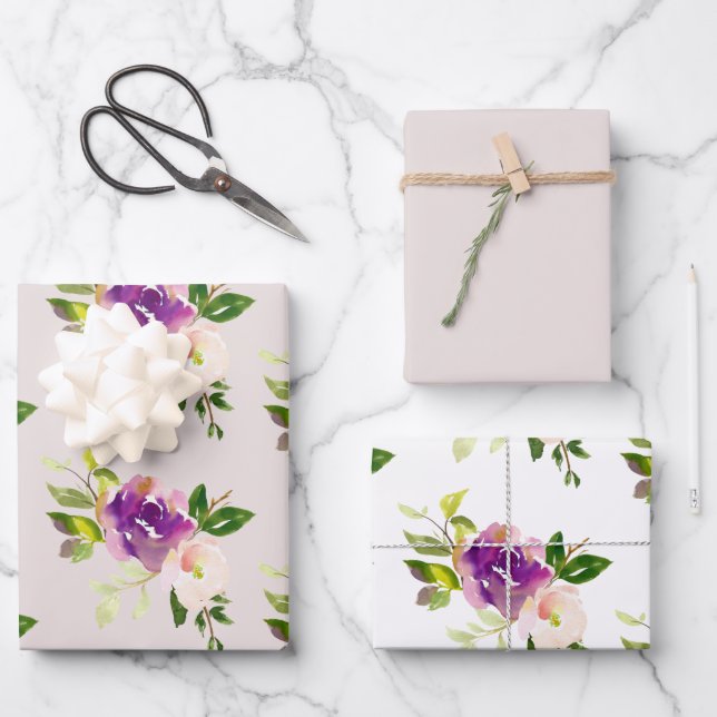 Cream Burgundy Pink Floral Wedding Geschenkpapier Set (Vorderseite)