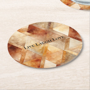 Cream Burgundy Red Gold Dreiecke Runder Pappuntersetzer