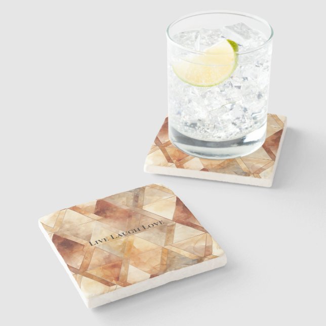 Cream Burgundy Red Gold Dreiecke Steinuntersetzer (Seitenansicht)