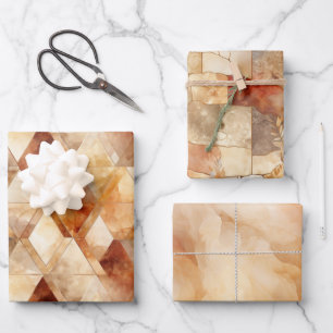 Cream Burgundy Red Gold Dreiecke Weihnachten Geschenkpapier Set