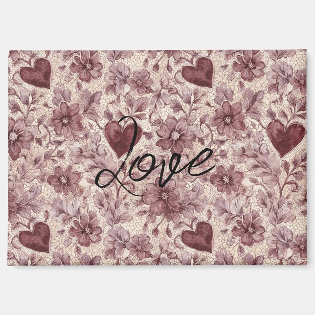 Cream Burgundy Red Hearts Flowers Magnet (Vorderseite)