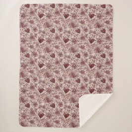 Cream Burgundy Red Hearts Flowers Sherpadecke