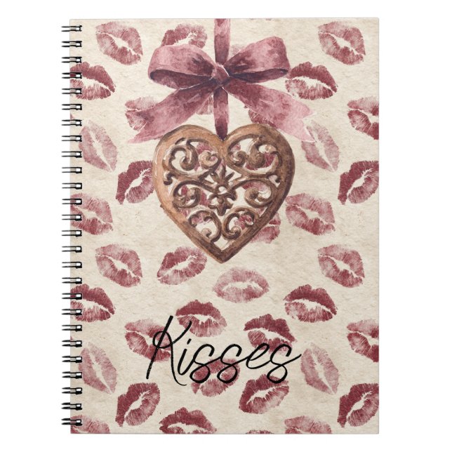 Cream Burgundy Red Lips Kisses Heart Notizblock (Vorderseite)