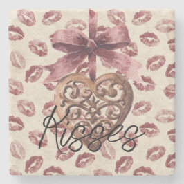 Cream Burgundy Red Lips Kisses Heart Steinuntersetzer