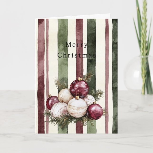 Cream Burgundy Red Stripes Christmas Ornaments Karte (Vorderseite)