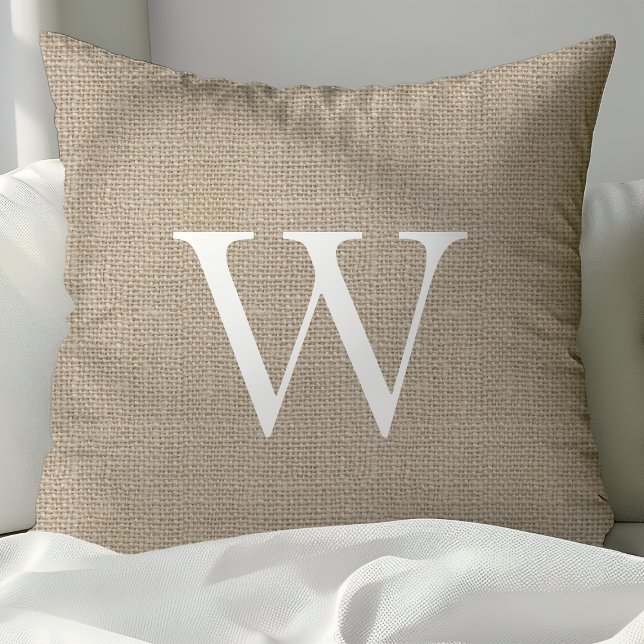 Cream Burlap Mit Monogramm Throw Kissen (Von Creator hochgeladen)