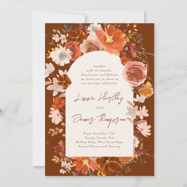Cream Burnt Orange Wasserfarbenarche Hochzeit Einladung (Vorderseite)