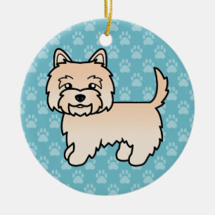 Cream Cairn Terrier Cartoon Dog Illustration Blue Keramik Ornament